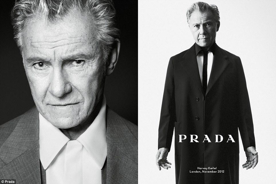 PRADA Spring 2013: Benicio del Toro y Eva Herzigova! Tough guy: Taxi Driver star Harvey Keitel in Prada