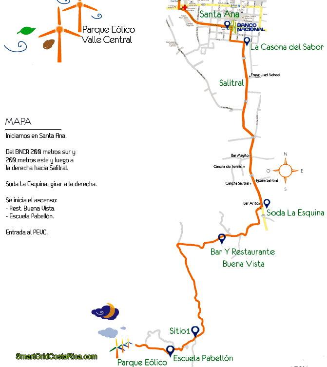 Mapa Cómo llegar al Parque Eólico Valle Central Costa Rica Smart Grid Inauguración Parque Eólico Valle Central