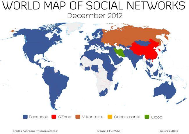 Facebook sigue dominando ampliamente en 127 países de 137, en el Mapa Mundial de Redes Sociales world-map-of-social-networks