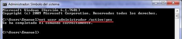Activa y Desactiva cuentas de usuarios en Windows 7 con un solo comando en CMD