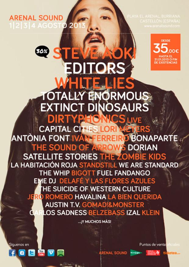 La 4ª edición del Arenal Sound va cogiendo forma con Steve Aoki cartel arenal sound 2013