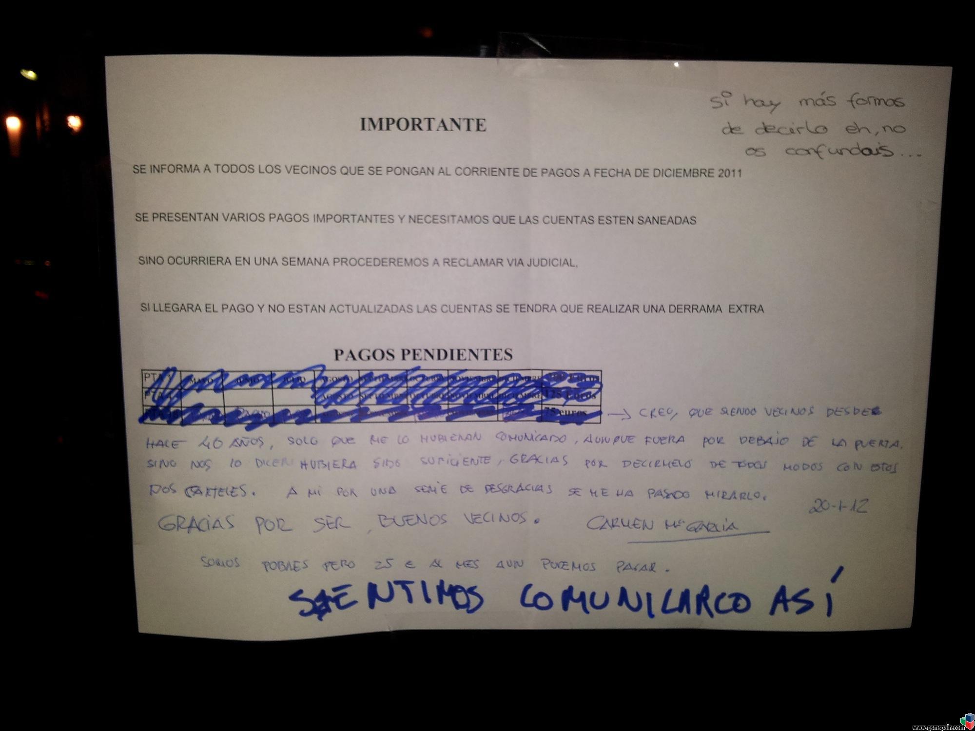 [AYUDA] sobre poner un cartel en una comunidad de vecinos con pagos pendientes