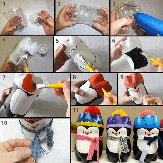 Hazlo tú misma - Cómo hacer unos pingüinos de juguete con unas botellas de plástico PET Ideas para DIY (do it yourself = háztelo tú mismo): Reciclaje