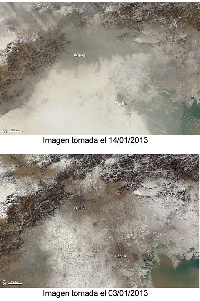 Imagen satélite de la nube de contaminación sobre China