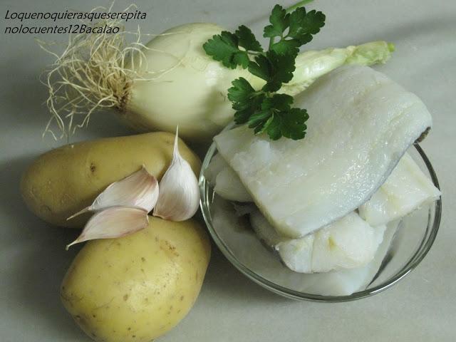 Bacalao con patatas, gambas y pasas Bacalao con patatas, gambas y pasas