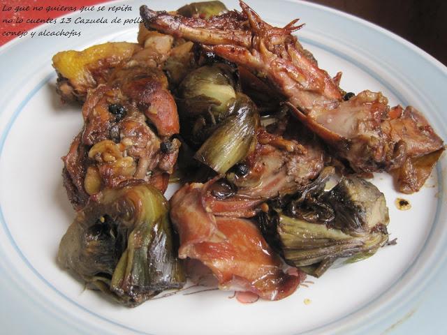Cazuela de pollo, conejo y alcachofas/ Rostit de pollastre i conill amb alcachofes Cazuela de pollo, conejo y alcachofas/ Rostit de pollastre i conill amb alcachofes