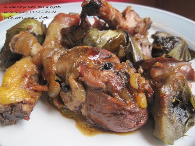 Cazuela de pollo, conejo y alcachofas/ Rostit de pollastre i conill amb alcachofes Cazuela de pollo, conejo y alcachofas/ Rostit de pollastre i conill amb alcachofes