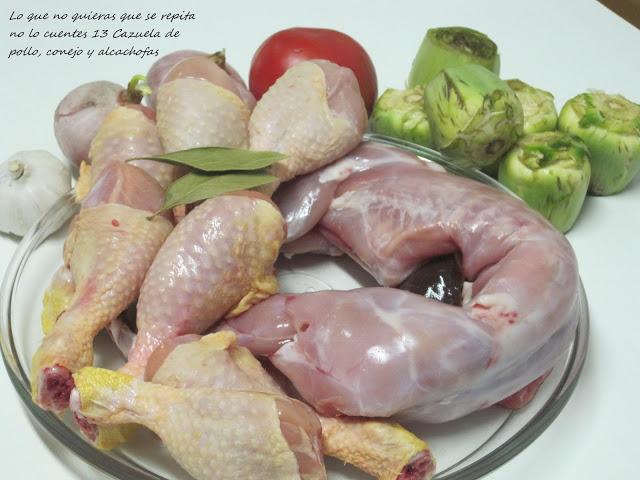 Cazuela de pollo, conejo y alcachofas/ Rostit de pollastre i conill amb alcachofes Cazuela de pollo, conejo y alcachofas/ Rostit de pollastre i conill amb alcachofes