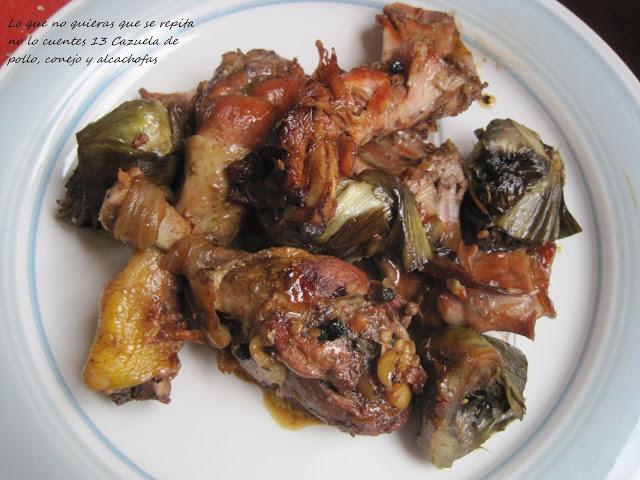 Cazuela de pollo, conejo y alcachofas/ Rostit de pollastre i conill amb alcachofes Cazuela de pollo, conejo y alcachofas/ Rostit de pollastre i conill amb alcachofes