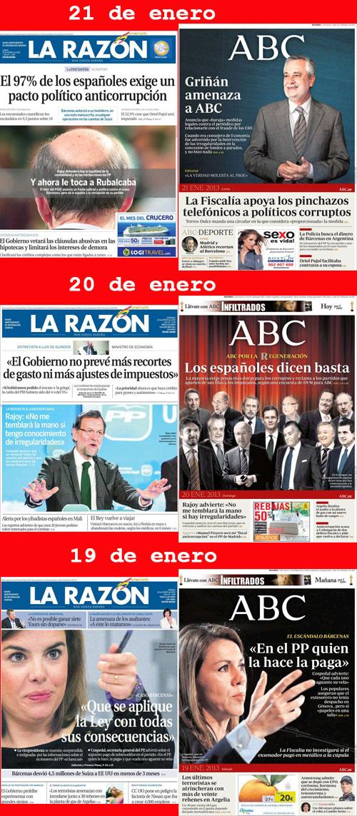 Portadas la Razon y ABC desviando la atencion del caso  Barcenas