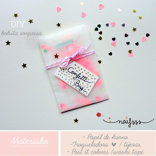 DIY Bolsitas de confeti DIY bolsita sorpresa confetti / corazones/washi tape- tutorial naif sss