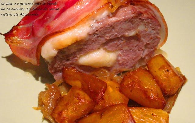 Rollo de Carne relleno de Mozzarela con cebolla caramelizada y dados de piña salteados Rollo de Carne relleno de Mozzarela con cebolla caramelizada y dados de piña salteados