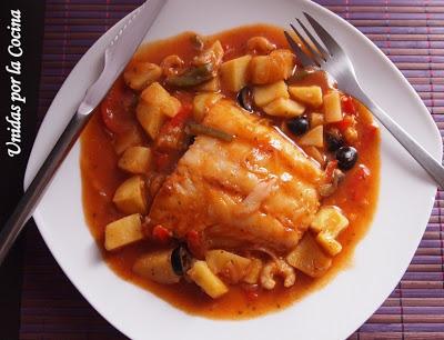 Bacalao en salsa de Tomate con Gambas Bacalao en salsa de Tomate con Gambas