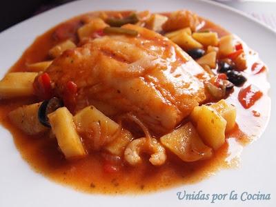 Bacalao en salsa de Tomate con Gambas Bacalao en salsa de Tomate con Gambas