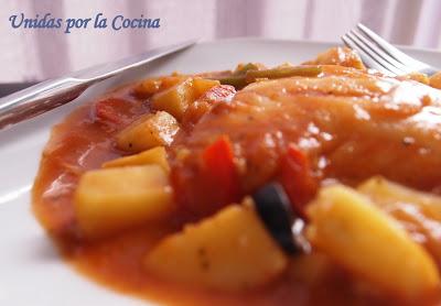 Bacalao en salsa de Tomate con Gambas Bacalao en salsa de Tomate con Gambas