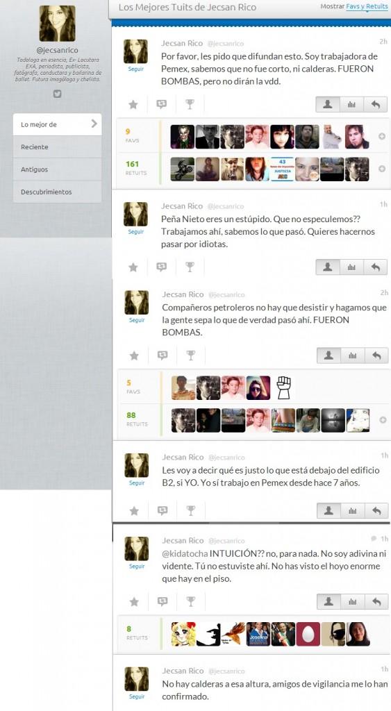 Tuitera se dice trabajadora de #TorredePemex, denuncia bomba el día de hoy, su cuenta de twitter desaparece