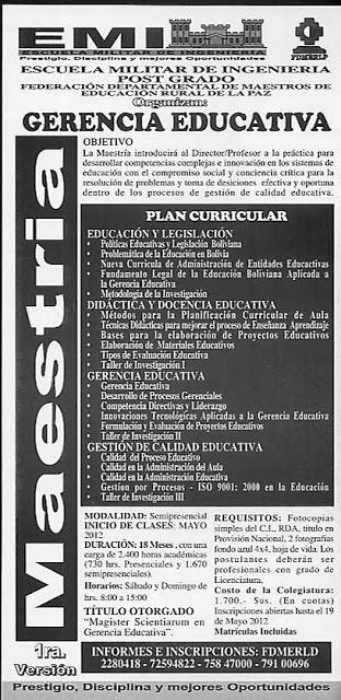 Módulos Metodología de la Investigación y Taller de Tesis I, II, III - Maestría en Gerencia Educativa - Escuela Militar de Ingeniería - La Paz, Bolivia - Mayo 2012