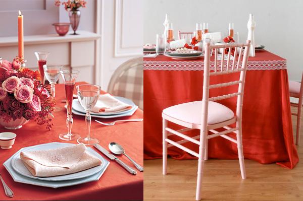 decora la mesa con un mantel rojo para San Valentín