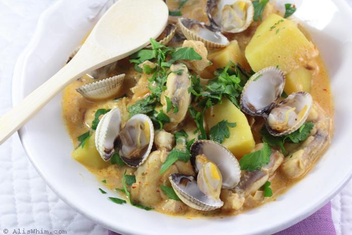 Guisado de rape al curry rojo Monkfish stew in red curry