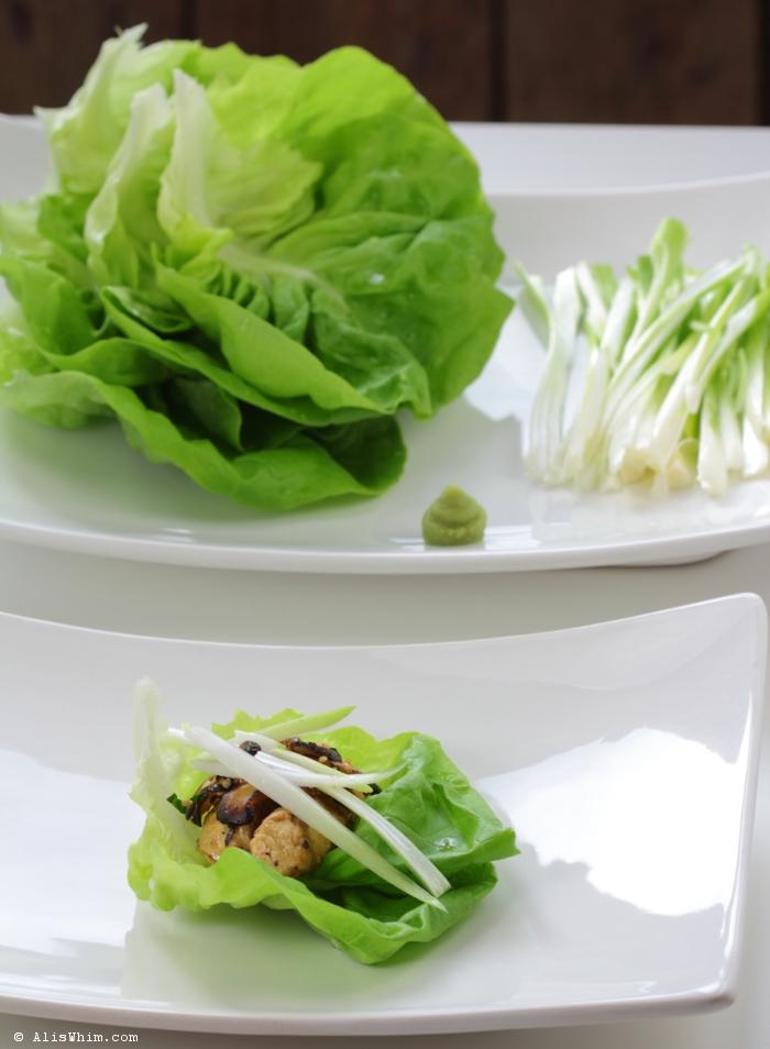 Pollo marinado enrollado en lechuga chicken rolls in lettuce