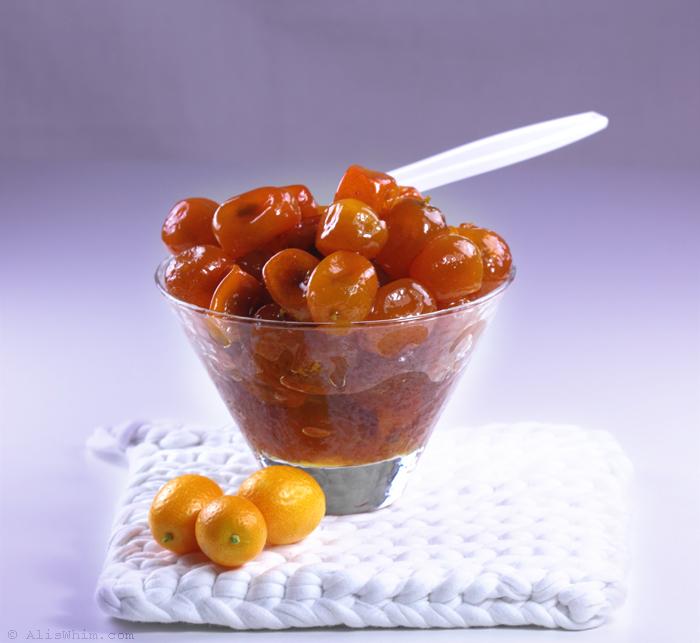 “Carrés” de almendra con naranjas y kumquats confitados candy kumquats