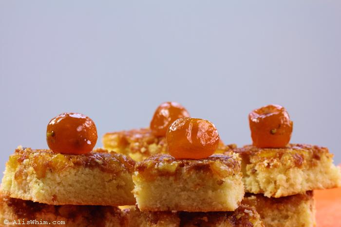 “Carrés” de almendra con naranjas y kumquats confitados “Carrés” de almendra con naranjas y kumquats confitados