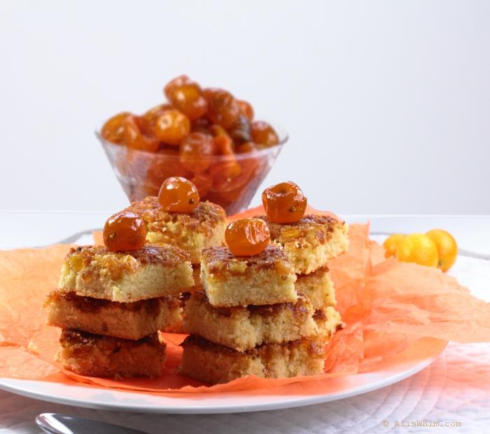 “Carrés” de almendra con naranjas y kumquats confitados “Carrés” de almendra con naranjas y kumquats confitados