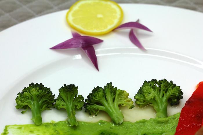 Paisaje de verduras con bacalao Vegetable landscape