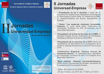 Invitación II Jornadas Universidad-Empresa en la EIMI Almadén Invitación II Jornadas Universidad-Empresa en la EIMI Almadén