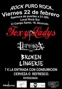 CARTEL FOXY LADYS CRÓNICA Y FOTOS CONCIERTO: LÈPOKA+FOXY LADYS+BROKEN LINGERIE.