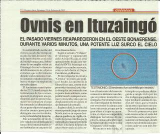 ITUZAINGO ES VISITADA POR OVNIS, ASI LO PUBLICA EL DIARIO CRONICA ITUZAINGO ES VISITADA POR OVNIS, ASI LO PUBLICA EL DIARIO CRONICA