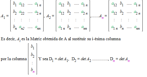 Matrices : Regla de Cramer