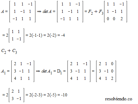 Matrices : Regla de Cramer