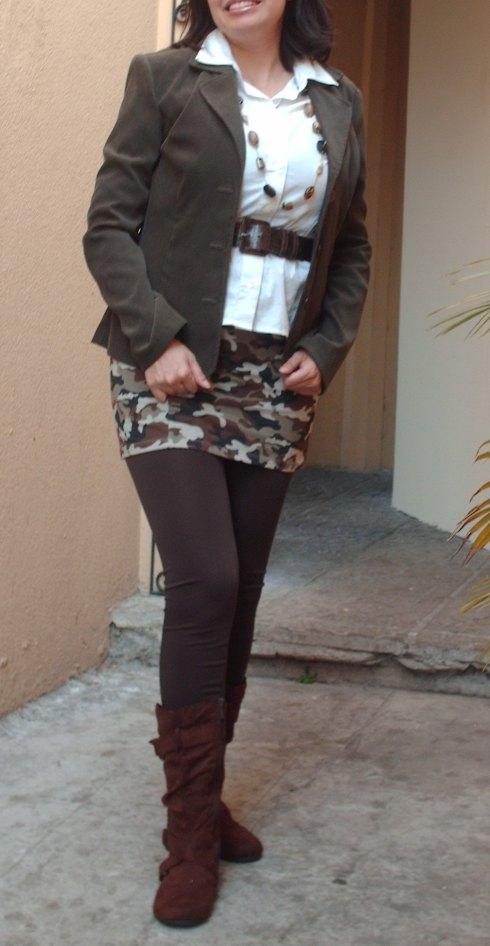 Two blouses five looks: Day 4 white blouse camo skirt