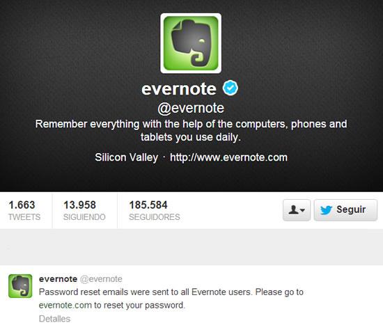 ¿Evernote pide hacer clic en un enlace de mail para cambiar contraseñas? evernote-twitter