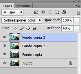 sobreexponer color panel de capas photoshop