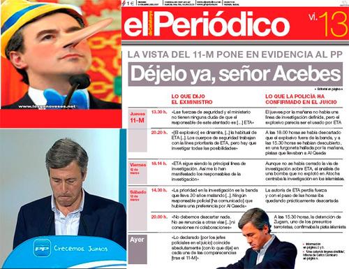 Mítica portada de El Periodico y caricatura dedicadas a Acebes que se hicieron populares en su día