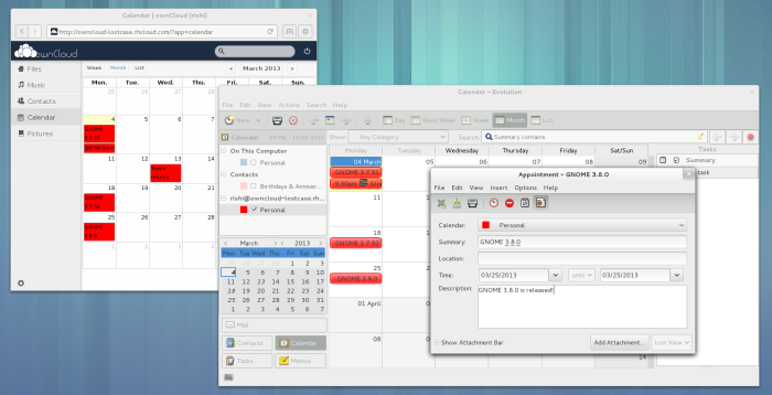Nuestro escritorio en la nube: ownCloud se integrará en GNOME 3.8 evolution owncloud calendar Nuestro escritorio en la nube: ownCloud se integrará en GNOME 3.8