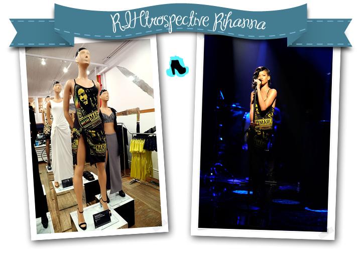 RIHtrospective Rihanna Vestido de Adam Selman con estampado de Bob Marley usado por Rihanna para un episodio de Saturday Night Live en 2012.