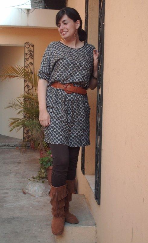 Boho chic look dress fringe boots 1