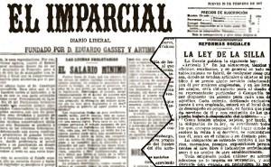 La ley de la silla y la mujer trabajadora El Imparcial se limita a publicar la ley completa, que es muy corta y apenas tiene 4 artículos y una disposición.