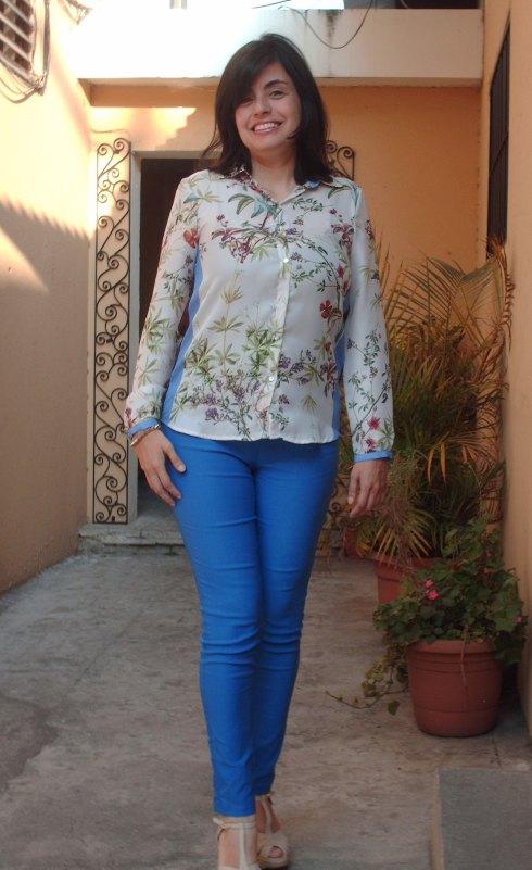 Spring is here flower blouse and cobalt blue pants