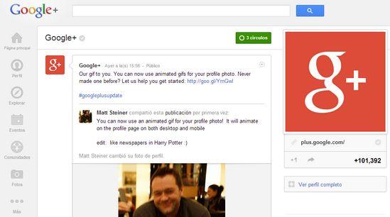 Google+ ahora permite el uso de GIF animados en las fotos del perfil de usuario. google-plus