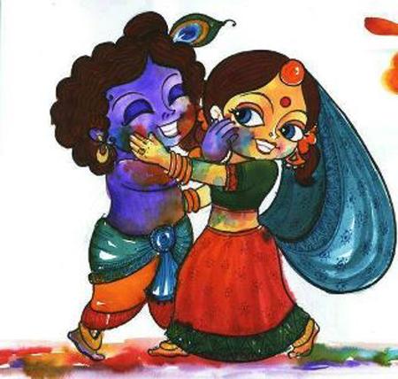 Krishna & Radha celebrando HOLI