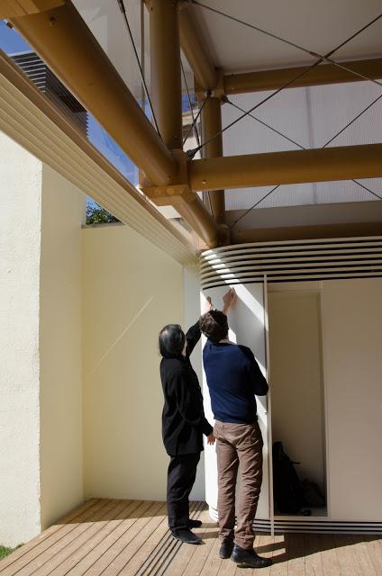 Inside Shigeru Ban's Paper Pavilion. Madrid-Spain