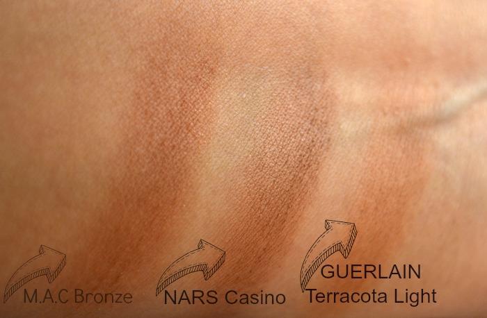 Polvos_bronceadores_Nars_Casino_M.A.C_Bronze _y _Guerlain_ Terracota_ Light_swatches_02