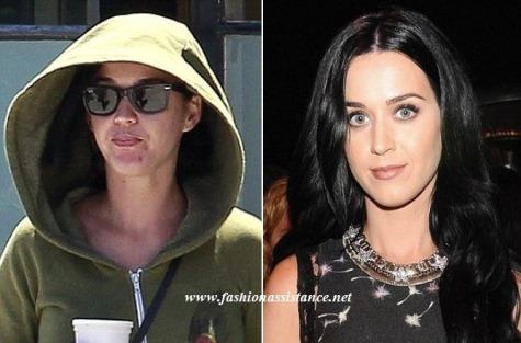 Katy Perry, Uma Thurman, Katie Holmes, Elizabeth Olsen y Kelly  Rowland, antes y después del maquillaje
