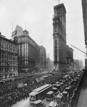 Foto antigua en blanco y negro de Times Square