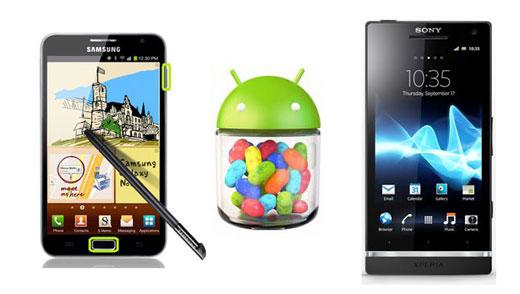 Los telefonos android Sony Xperia S y Samsung Galaxy Note recibirán actualizacion a Jelly Bean en mayo