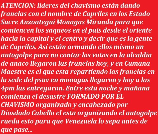 CAPRILES GANA VOTOS Y MADURO PLANEA GOLPE